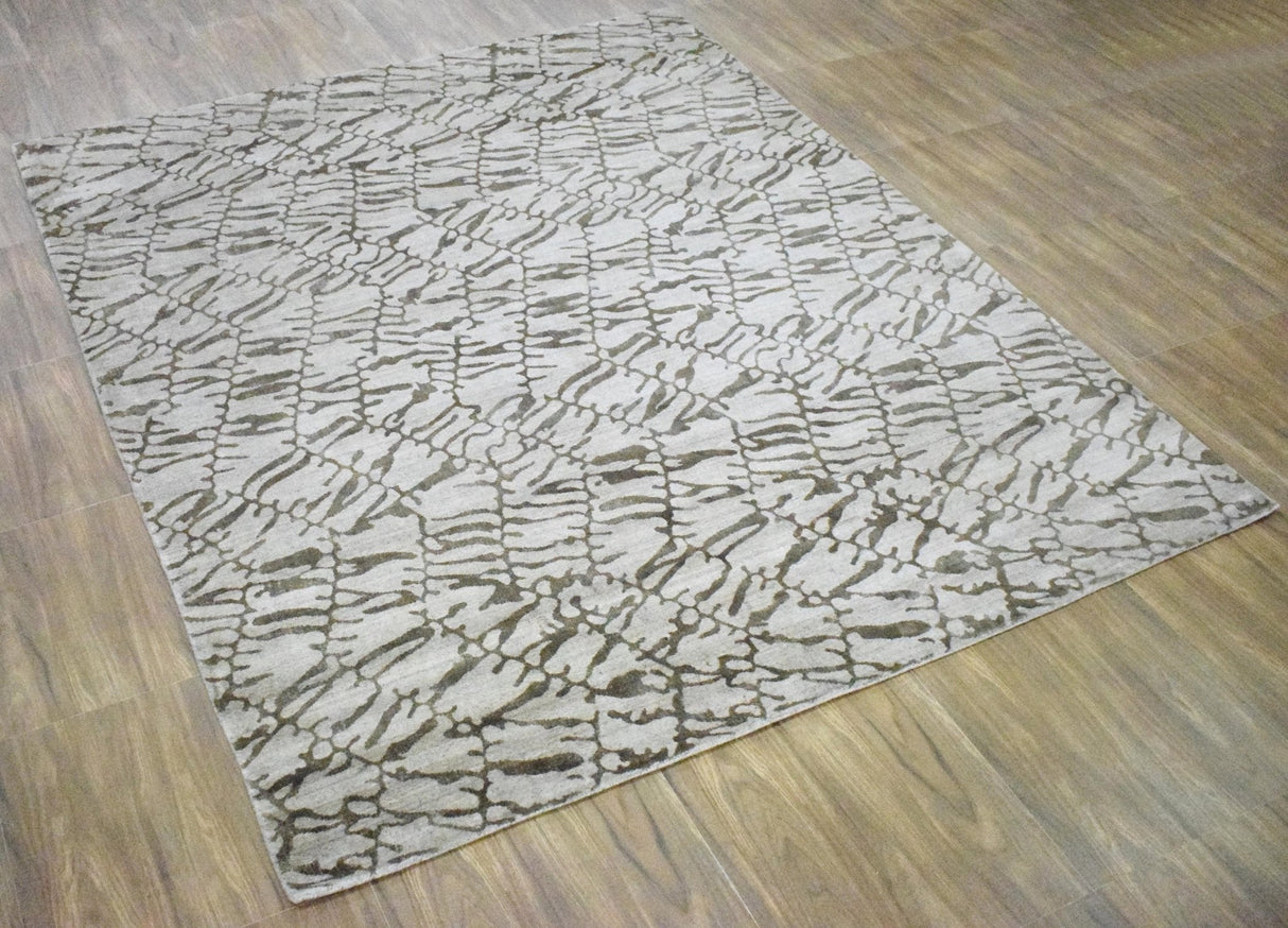 8x10 Rug, White and Brown Rug, Modern and Abstract Rug, Hand-loom Printed Viscose Area Rug | TRD020QT810-Area Rug-Parc Decor