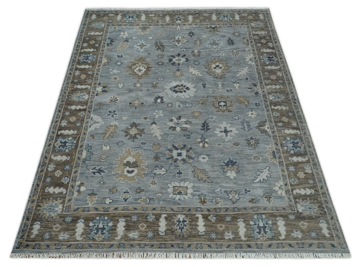 8x10 Traditional Gray and Brown Antique Style Floral Hand knotted Wool Area Rug