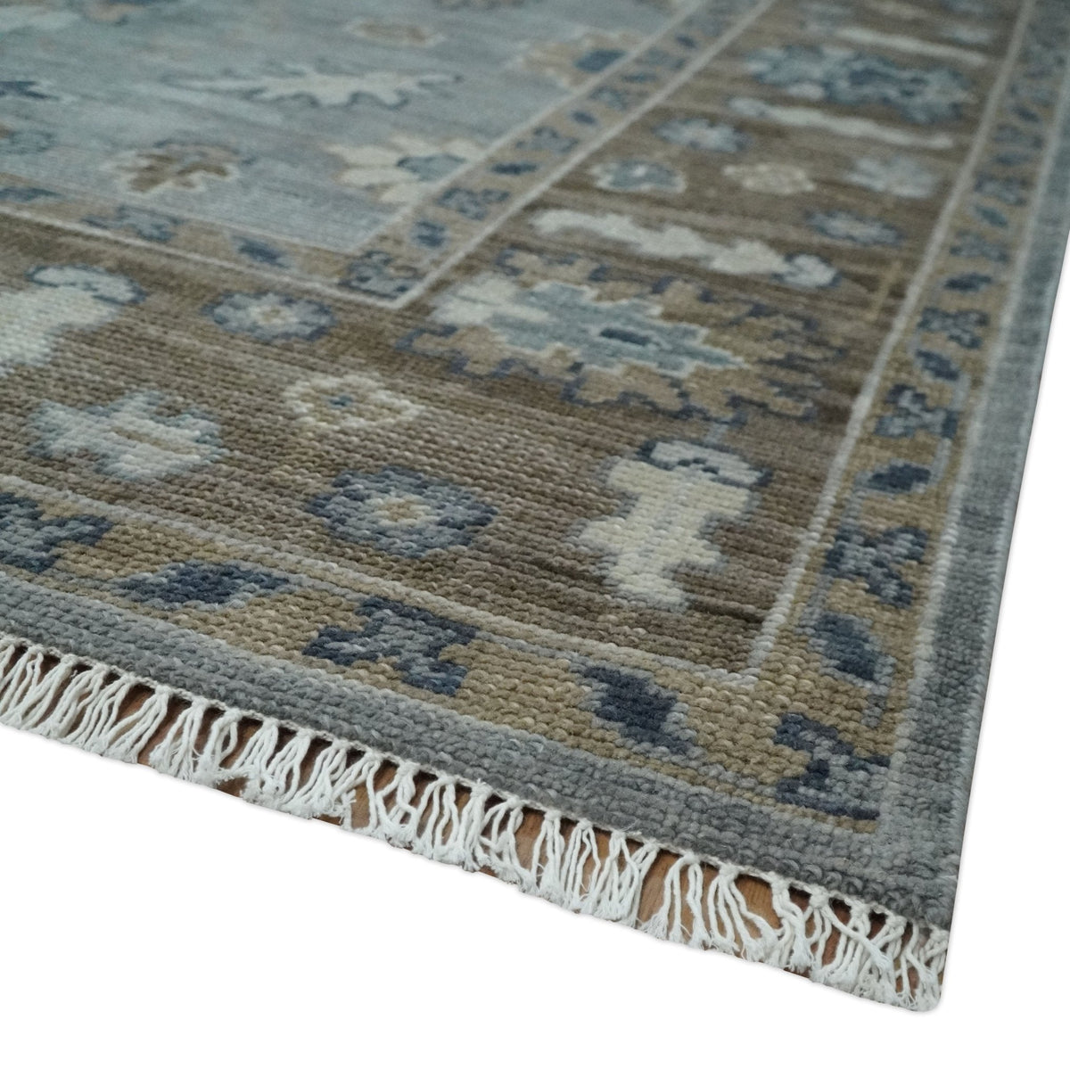 8x10 Traditional Gray and Brown Antique Style Floral Hand knotted Wool Area Rug