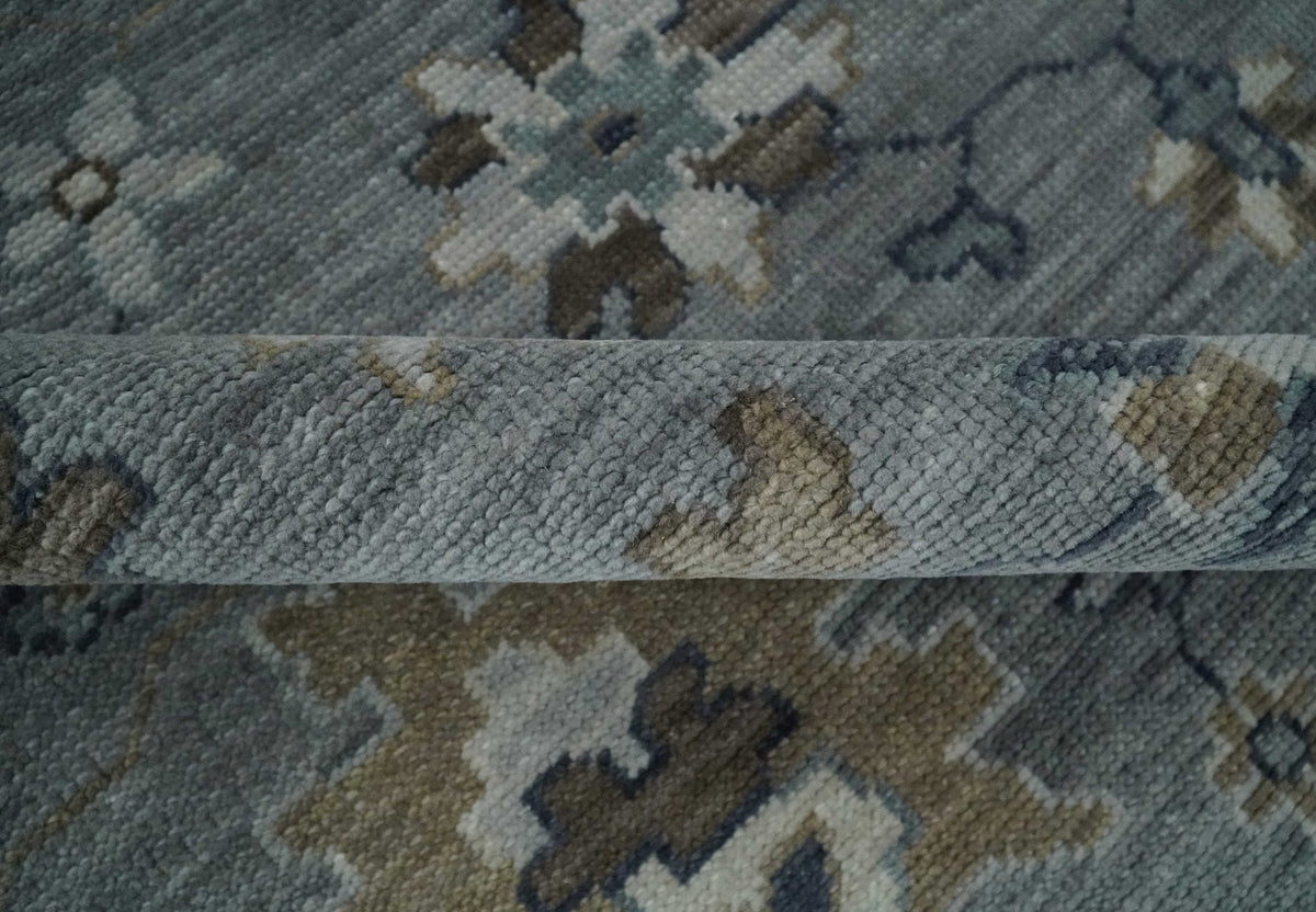 8x10 Traditional Gray and Brown Antique Style Floral Hand knotted Wool Area Rug