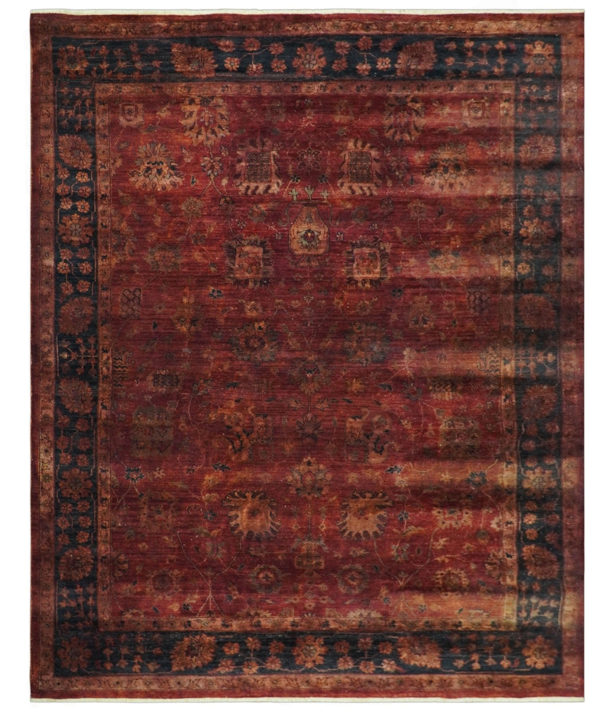8x10 Traditional Overdyed Red And Black Hand Knotted Wool Area Rug