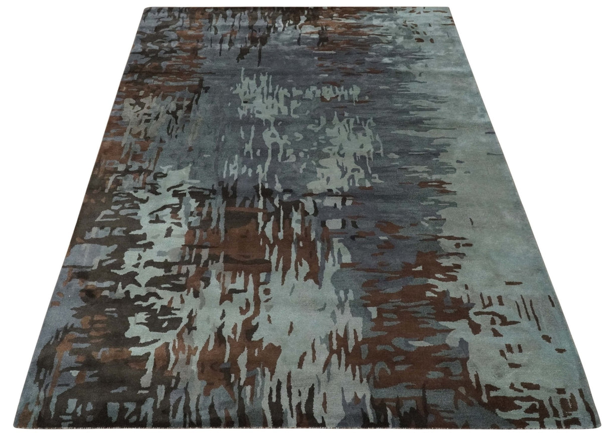8x11 Gray, Silver and Brown Modern Abstract Hand Tufted wool and Art silk Area Rug-Area Rug-Parc Decor