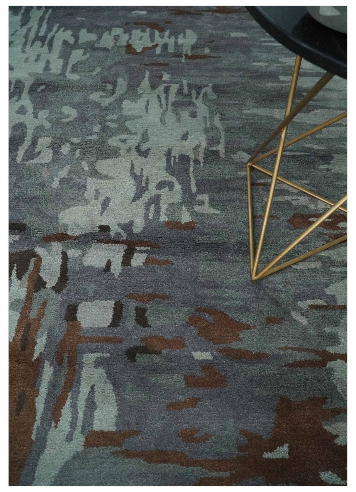 8x11 Gray, Silver and Brown Modern Abstract Hand Tufted wool and Art silk Area Rug-Area Rug-Parc Decor