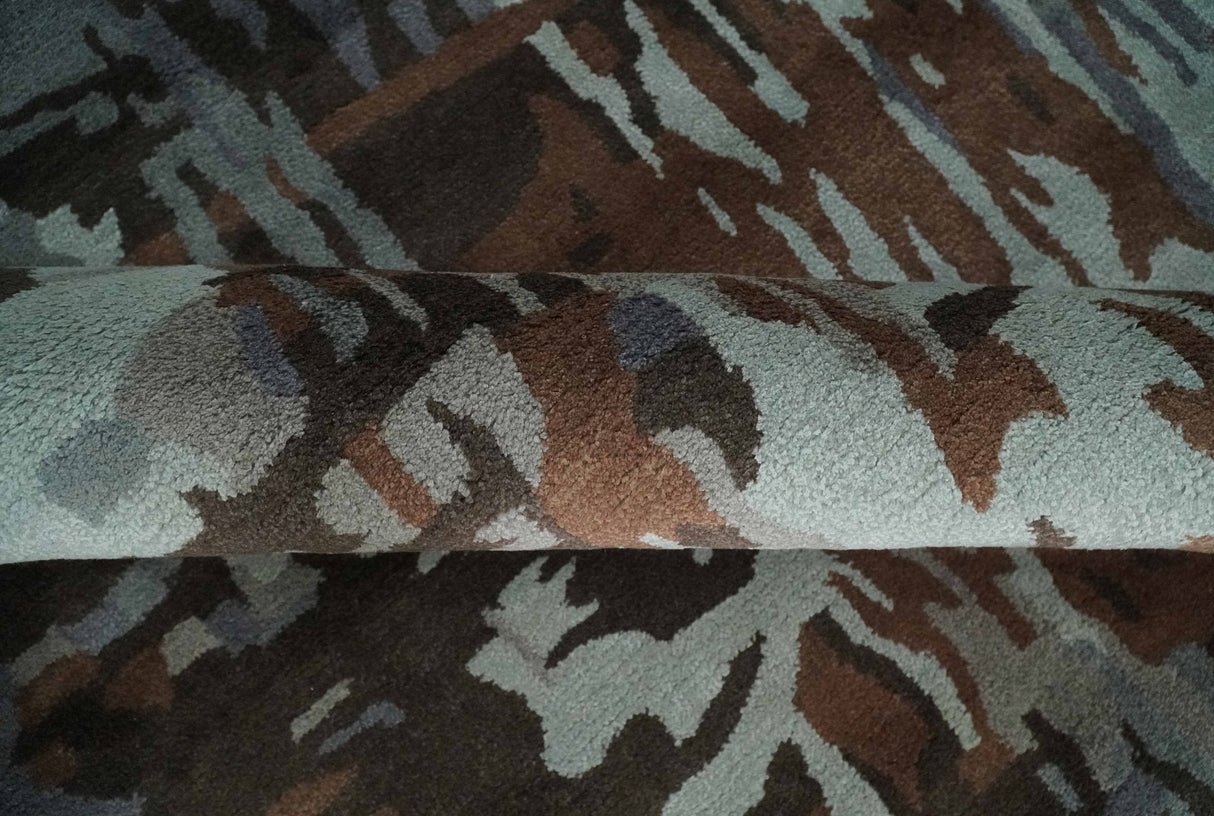 8x11 Gray, Silver and Brown Modern Abstract Hand Tufted wool and Art silk Area Rug-Area Rug-Parc Decor