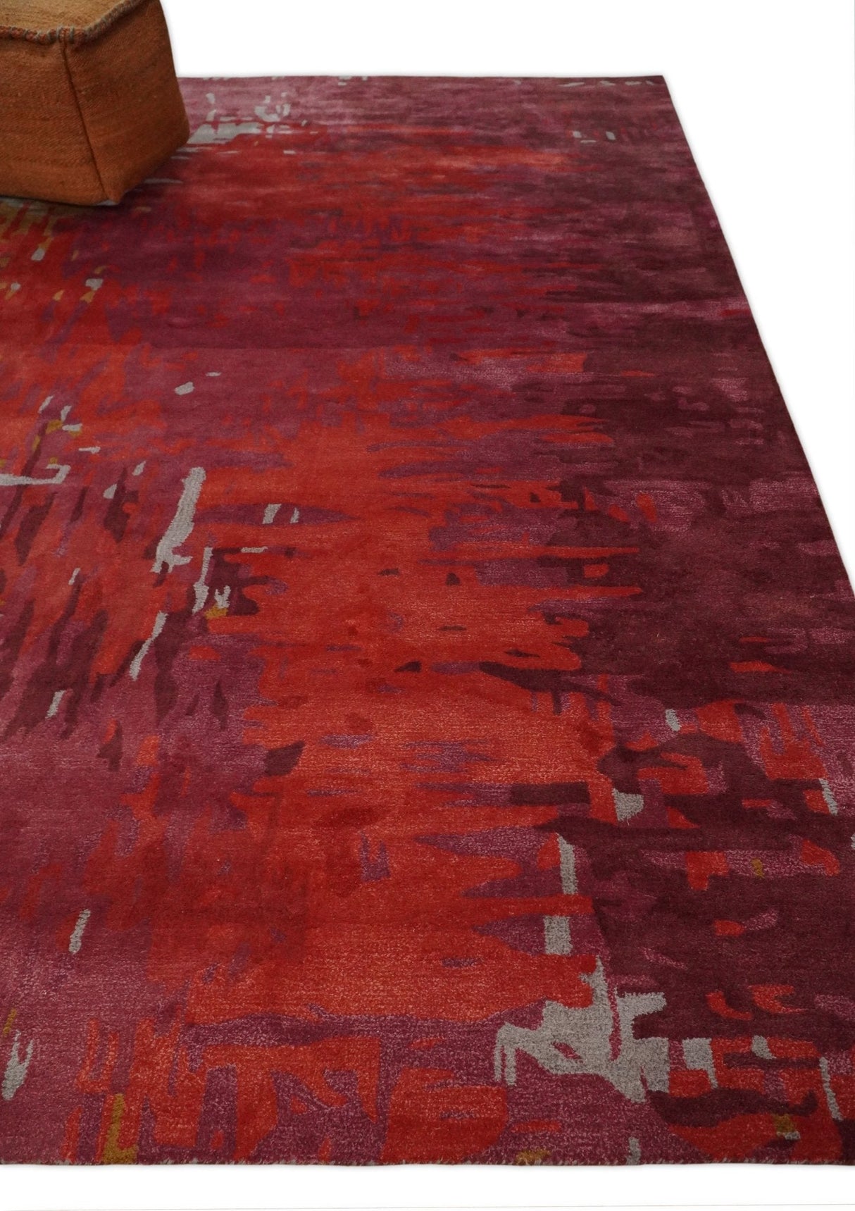 8x11 Red Modern Abstract Hand Tufted Wool and Art Silk Area Rug