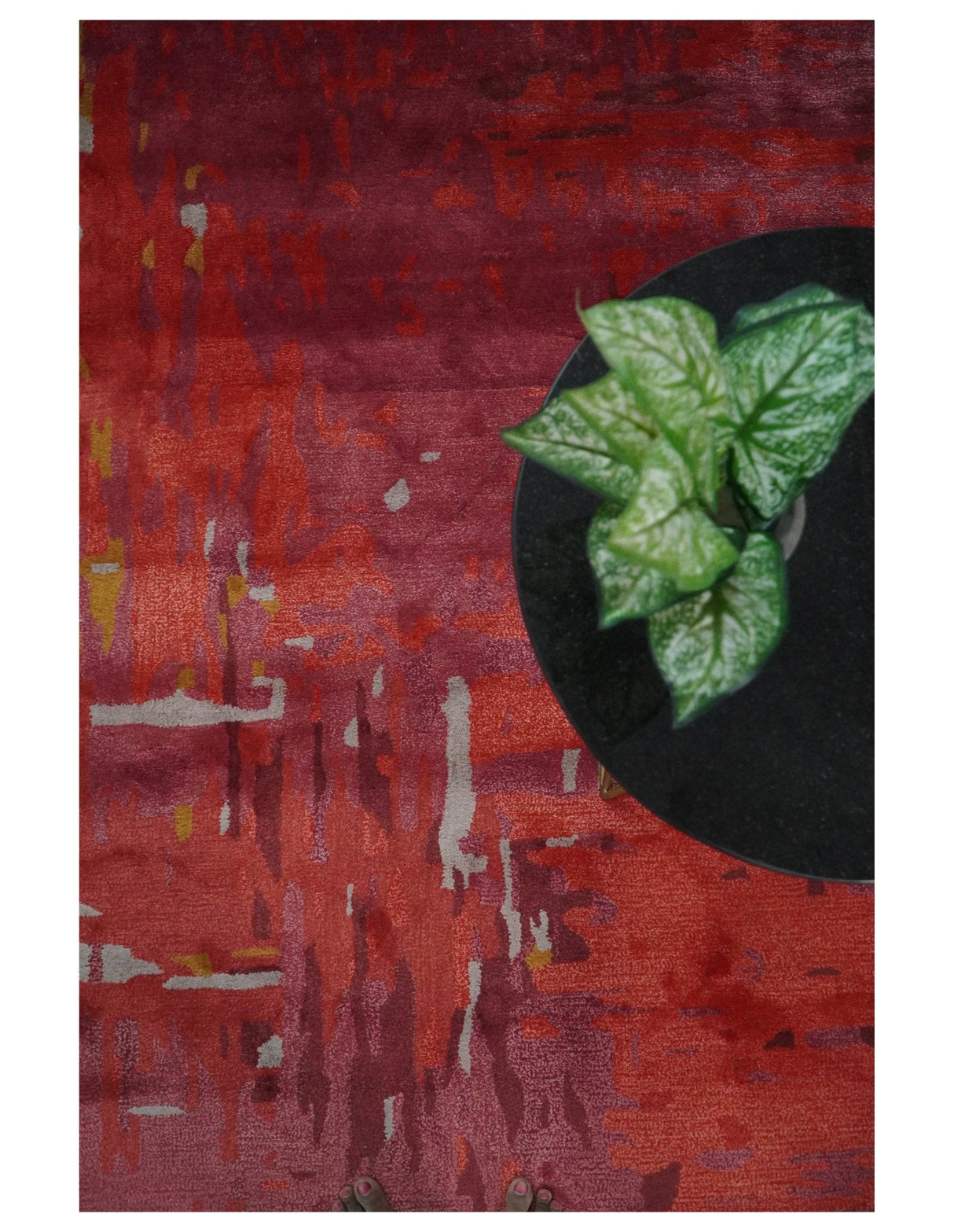 8x11 Red, Rust and Silver Modern Abstract Handmade Wool and Art Silk Area Rug | BAN1-Area Rug-Parc Decor