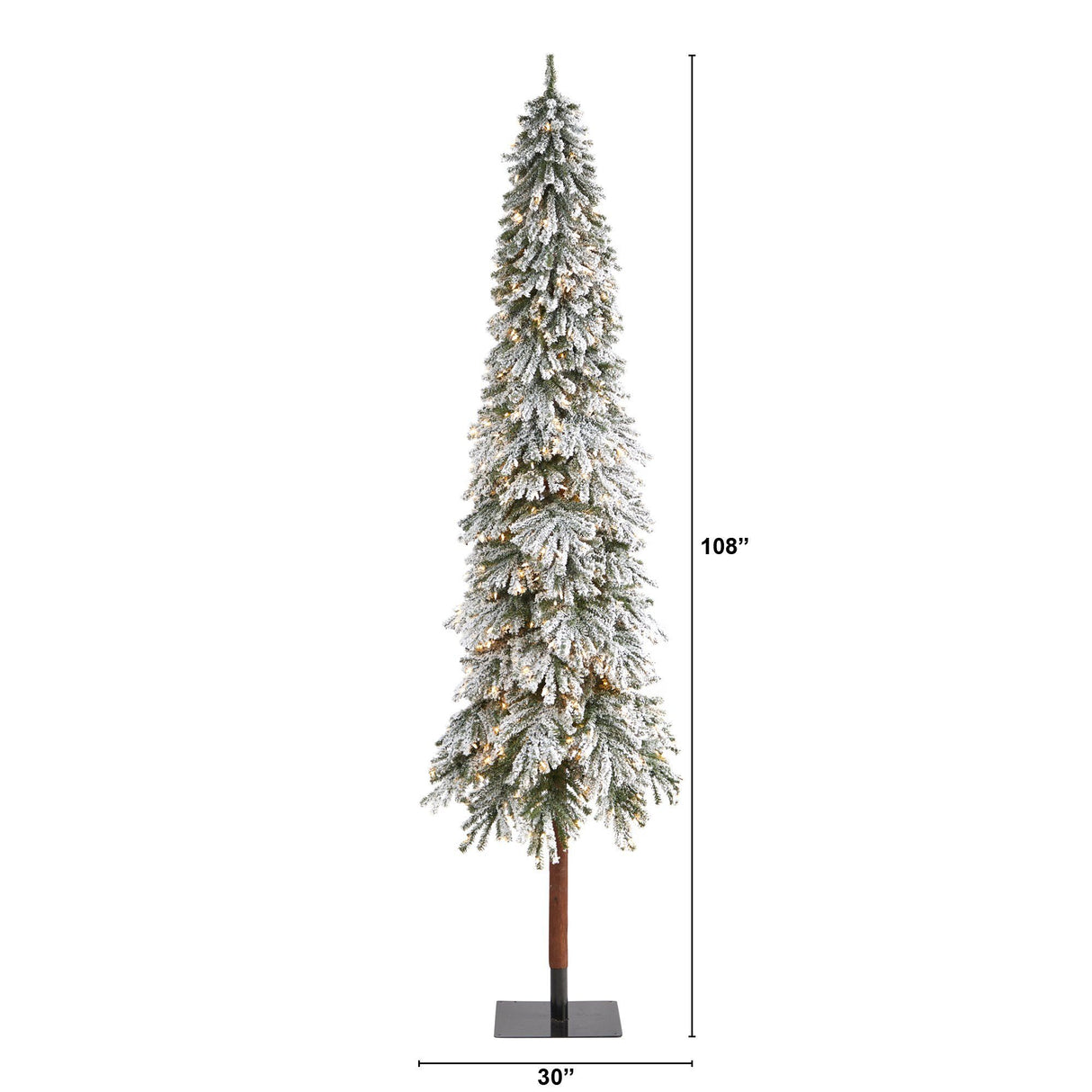 9’ Flocked Grand Alpine Artificial Christmas Tree with 600 Lights and 1183 Branches on Natural Trunk-Parc Decor