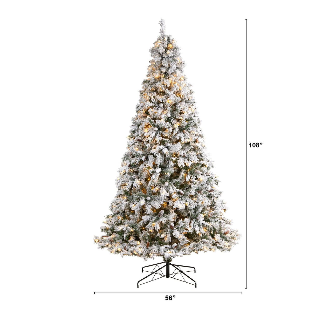 9' Flocked White River Mountain Pine Christmas Tree with Pinecones and 650 Clear LED Lights-Parc Decor