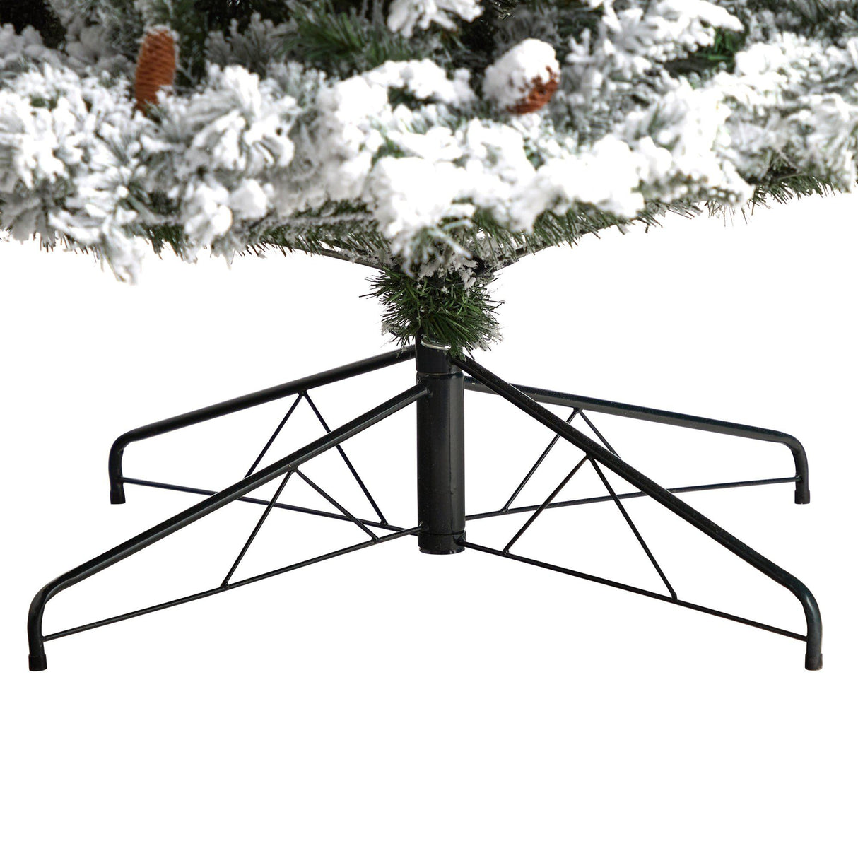 9' Flocked White River Mountain Pine Christmas Tree with Pinecones and 650 Clear LED Lights-Parc Decor