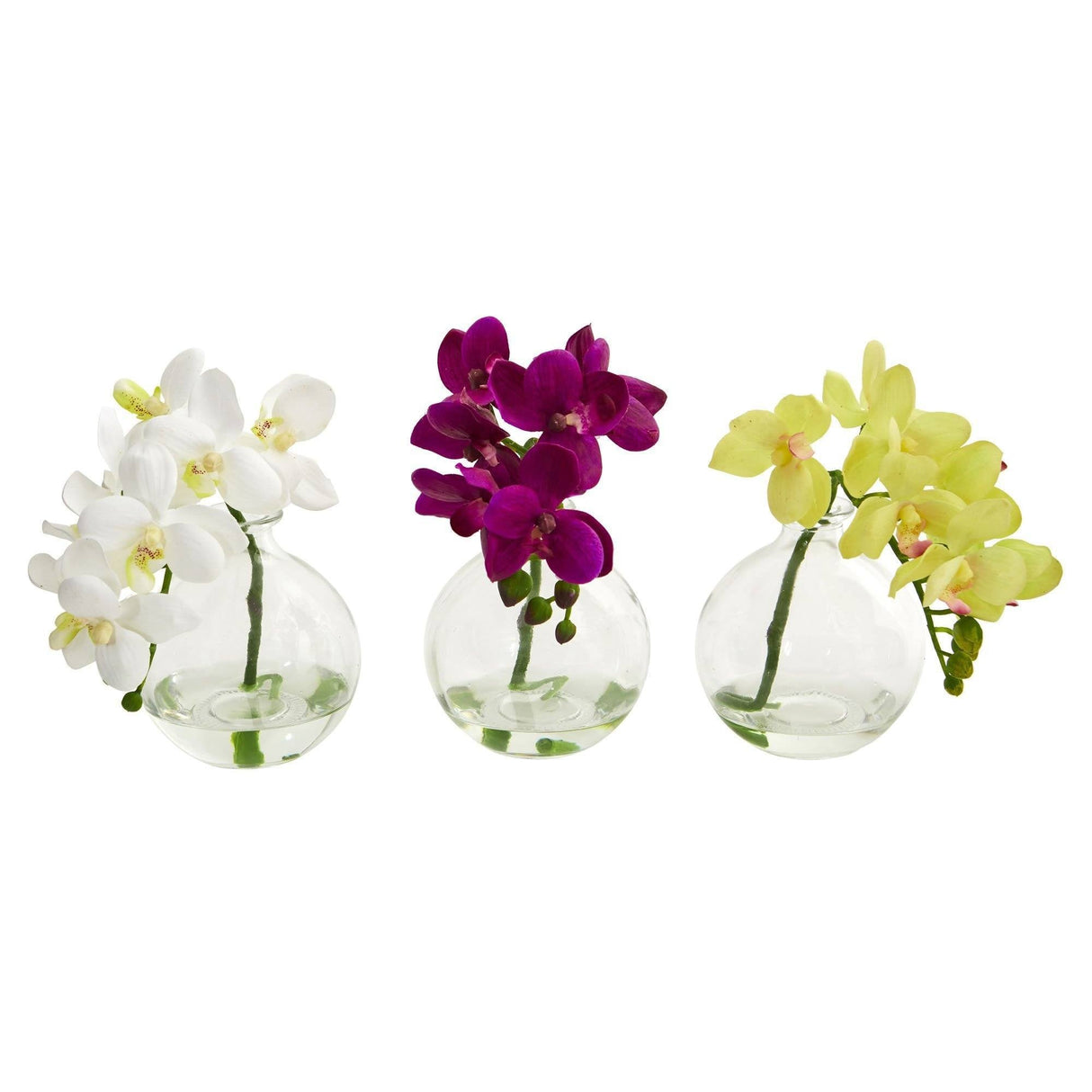 9” Phalaenopsis Orchid Artificial Arrangement in Vase (Set of 3)-Parc Decor