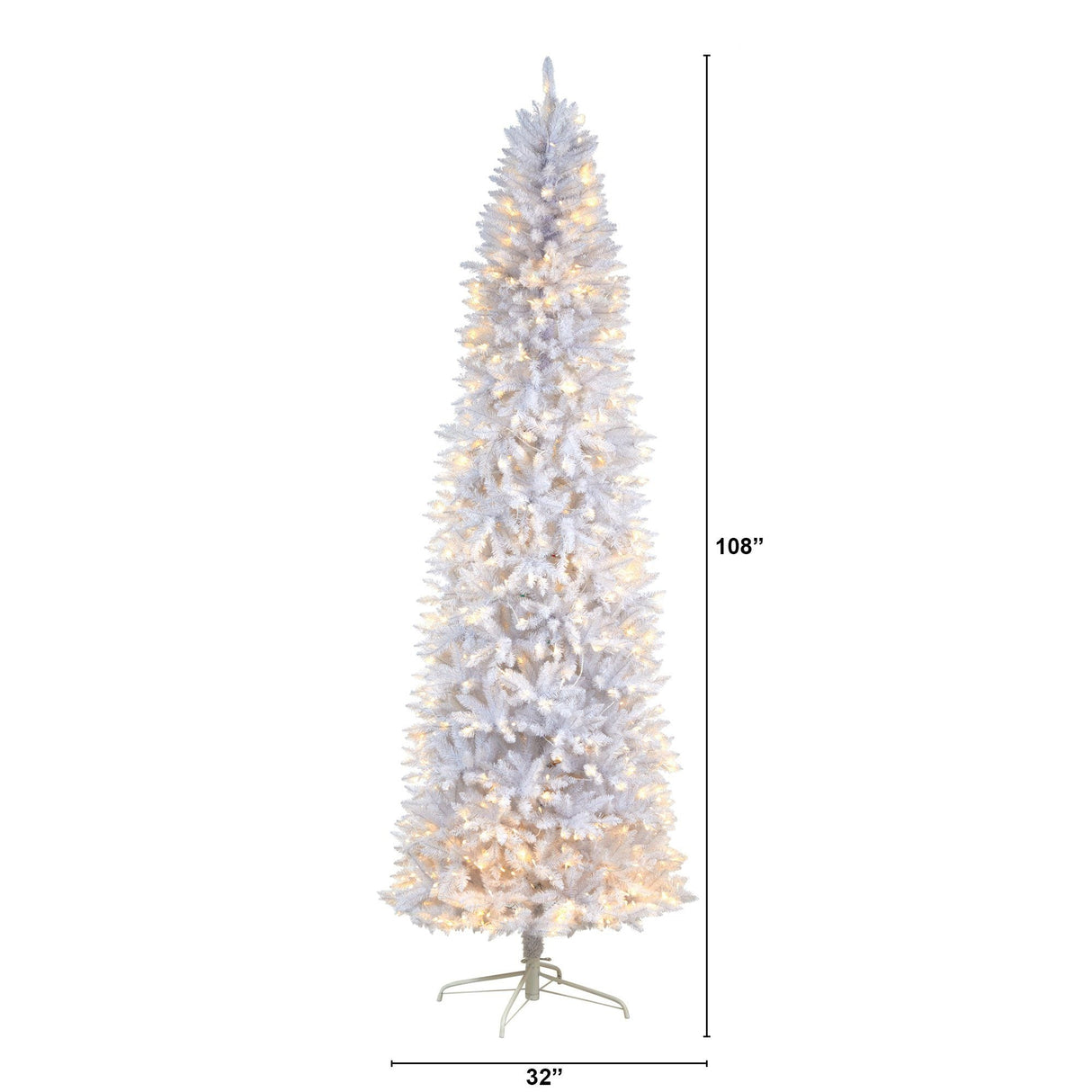 9’ Slim White Artificial Christmas Tree with 600 Warm White LED Lights and 1860 Bendable Branches-Parc Decor