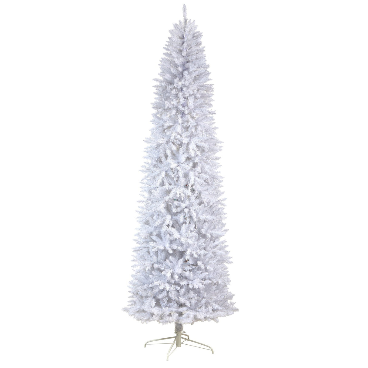 9’ Slim White Artificial Christmas Tree with 600 Warm White LED Lights and 1860 Bendable Branches-Parc Decor