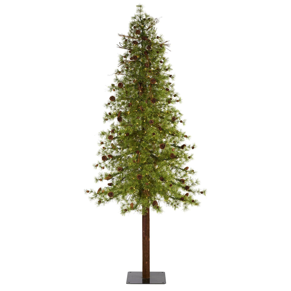 9' Wyoming Alpine Artificial Christmas Tree with 300 Clear (multifunction) LED Lights and Pine Cones on Natural Trunk-Parc Decor