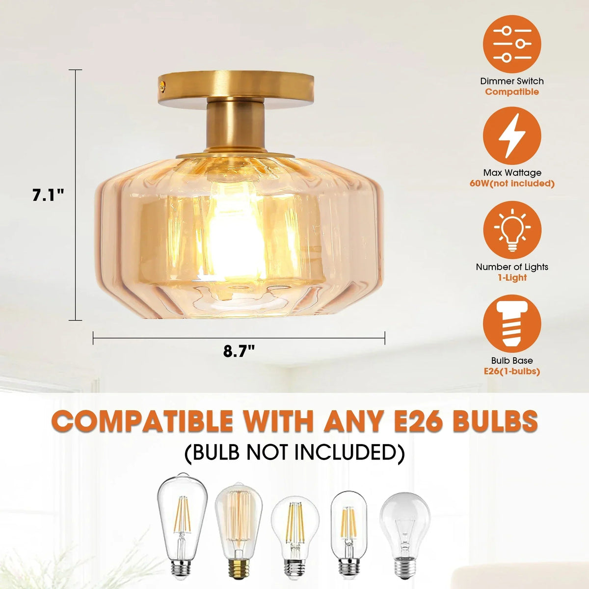 9 Inch Gerald 1-Light Semi-Flush Mount Ceiling Light
