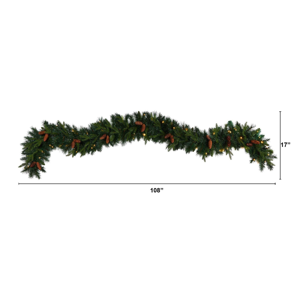 9' Mixed Pines and Pinecones Extra Wide Garland with 286 Branches and 70 Warm White LED Lights-Garland-Parc Decor
