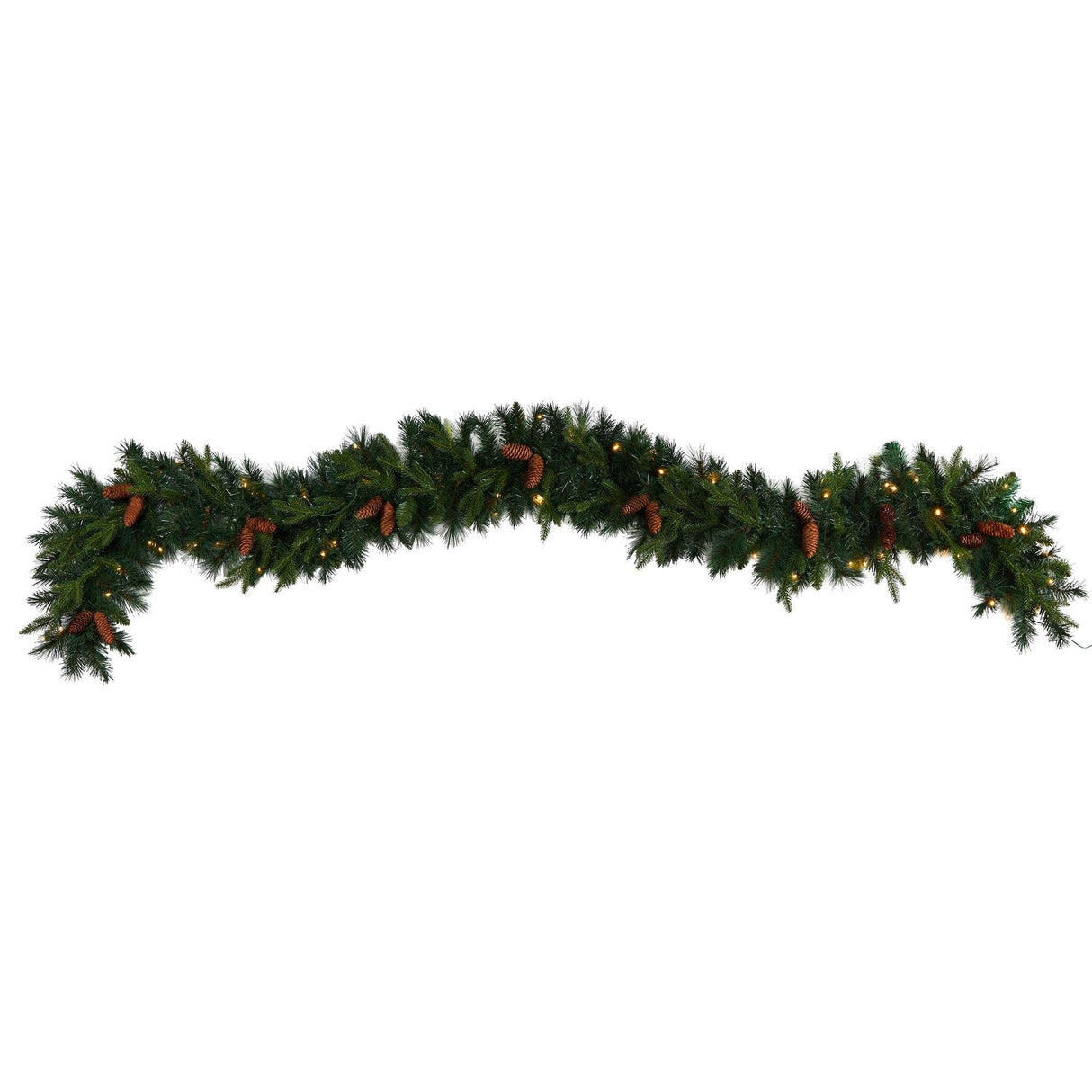 9' Mixed Pines and Pinecones Extra Wide Garland with 286 Branches and 70 Warm White LED Lights-Garland-Parc Decor