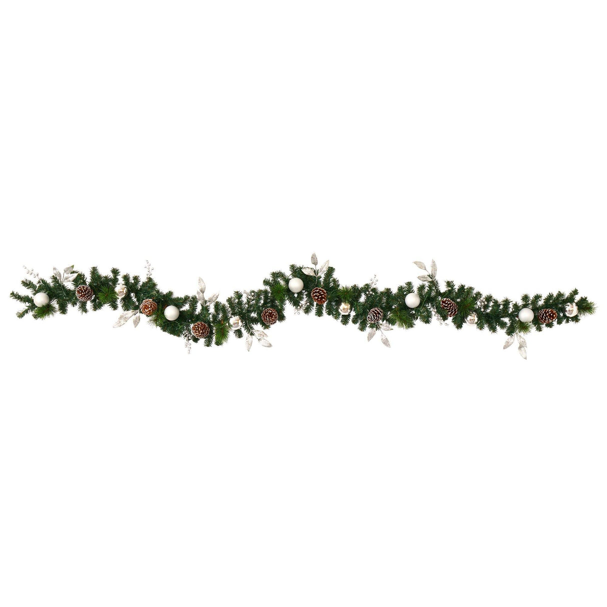 9’ Ornament and Pinecone Artificial Christmas Garland with 50 Clear LED Lights-Garland-Parc Decor