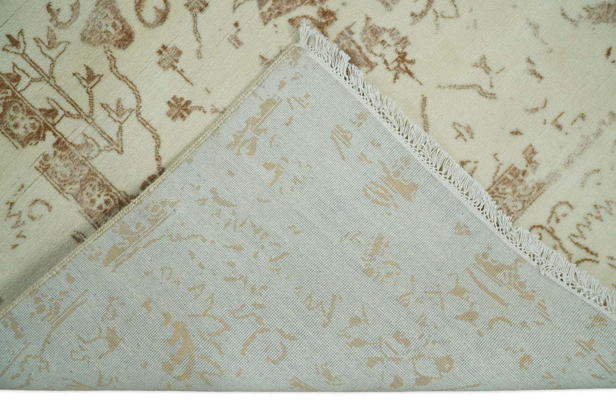 9x12 Fine Hand Knotted Beige and Brown Traditional Vintage Style Wool and Silk Rug