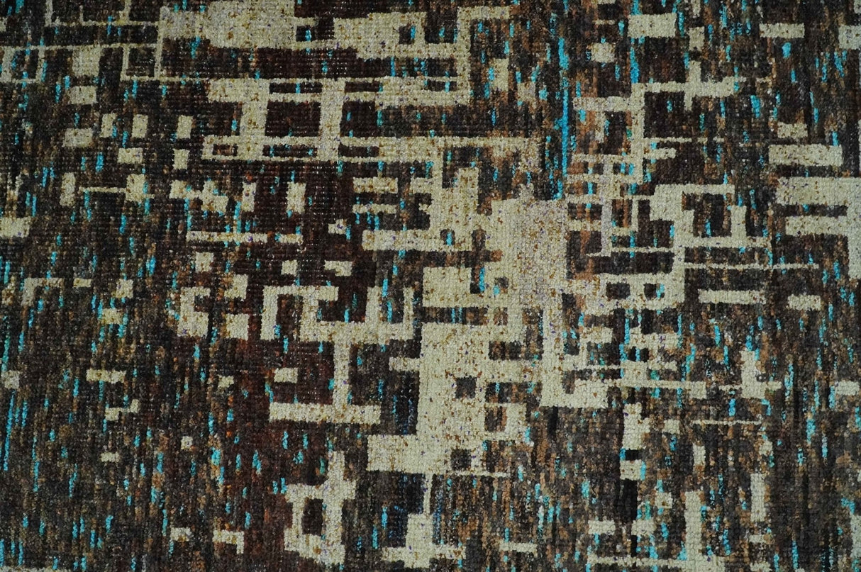 9x12 Hand Knotted Beige and Brown Modern Abstract Contemporary Recycled Silk Area Rug