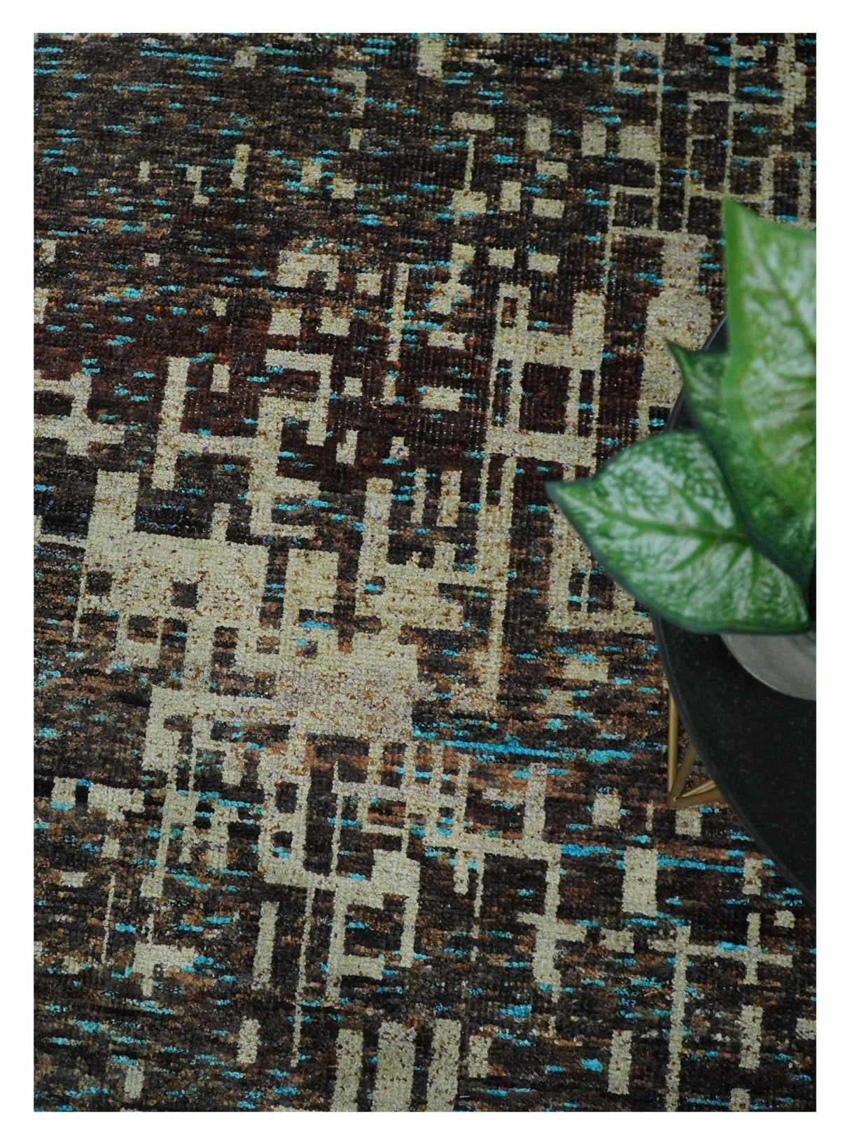9x12 Hand Knotted Beige and Brown Modern Abstract Contemporary Recycled Silk Area Rug