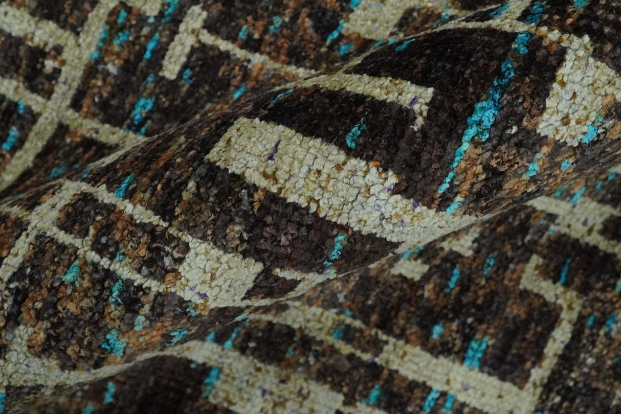 9x12 Hand Knotted Beige and Brown Modern Abstract Contemporary Recycled Silk Area Rug