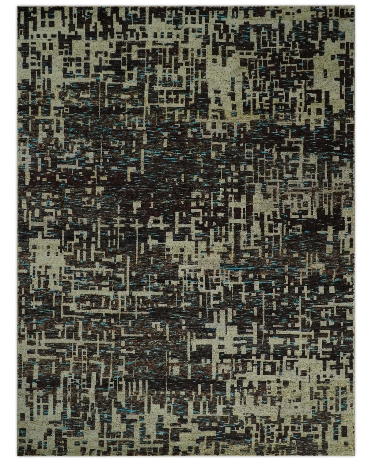 9x12 Hand Knotted Beige and Brown Modern Abstract Contemporary Recycled Silk Area Rug