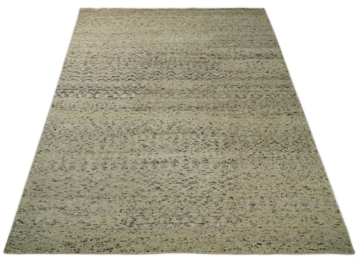 9x12 Hand Knotted Beige and Brown Modern Contemporary Southwestern Trellis Recycled Silk Area Rug
