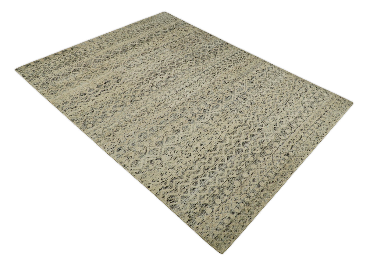 9x12 Hand Knotted Beige and Brown Modern Contemporary Southwestern Tribal Trellis Recycled Silk Area Rug