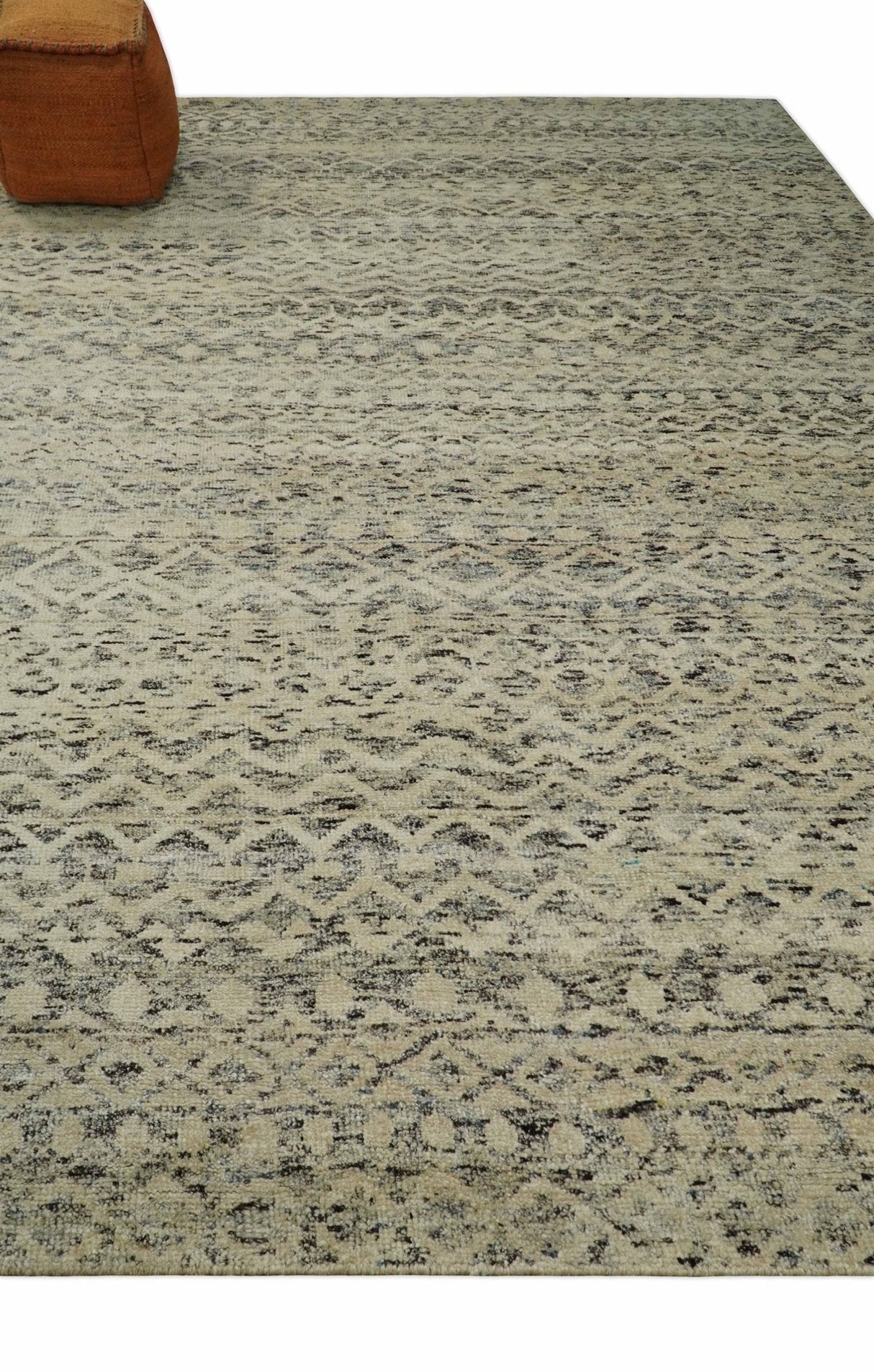 9x12 Hand Knotted Beige and Brown Modern Contemporary Southwestern Tribal Trellis Recycled Silk Area Rug