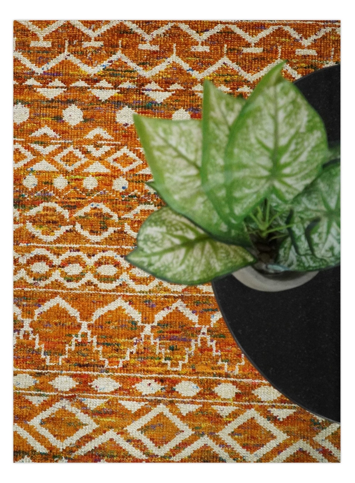 9x12 Hand Knotted Gold and White Modern Contemporary Southwestern Tribal Trellis Recycled Silk Area Rug