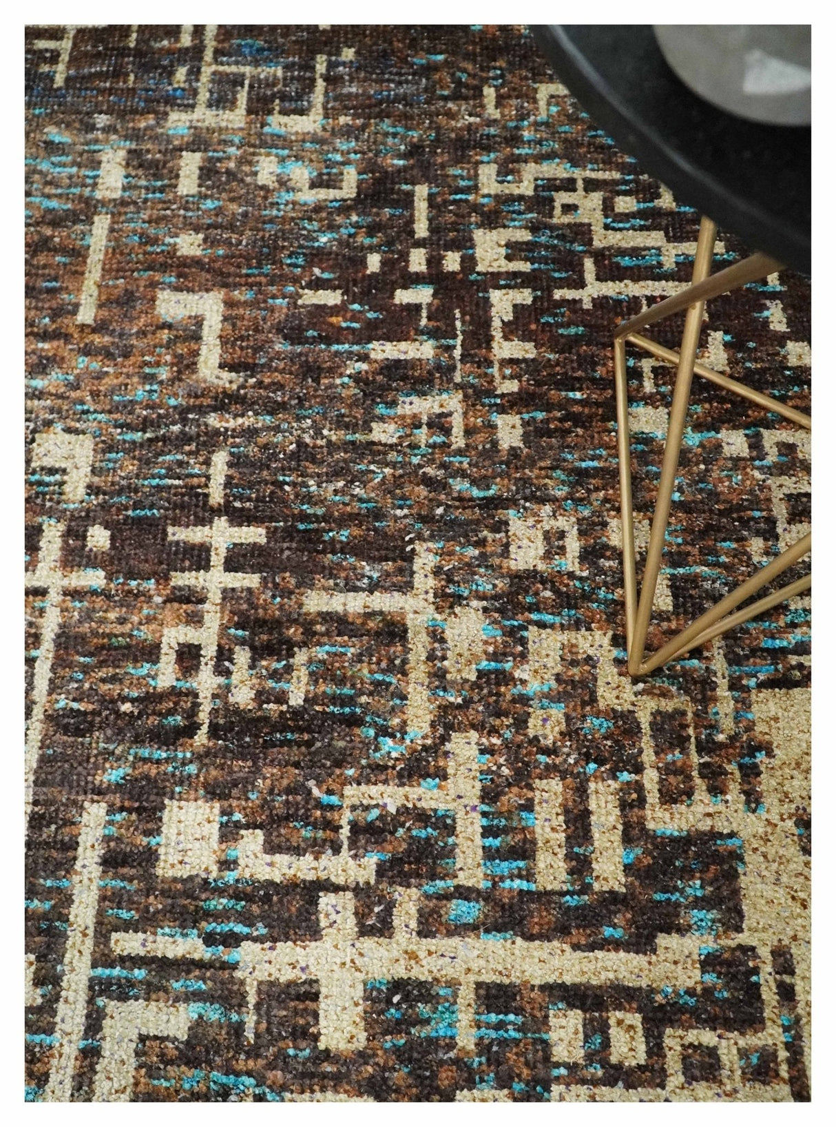 9x12 Hand Knotted Ivory and Brown Modern Abstract Contemporary Recycled Silk Area Rug