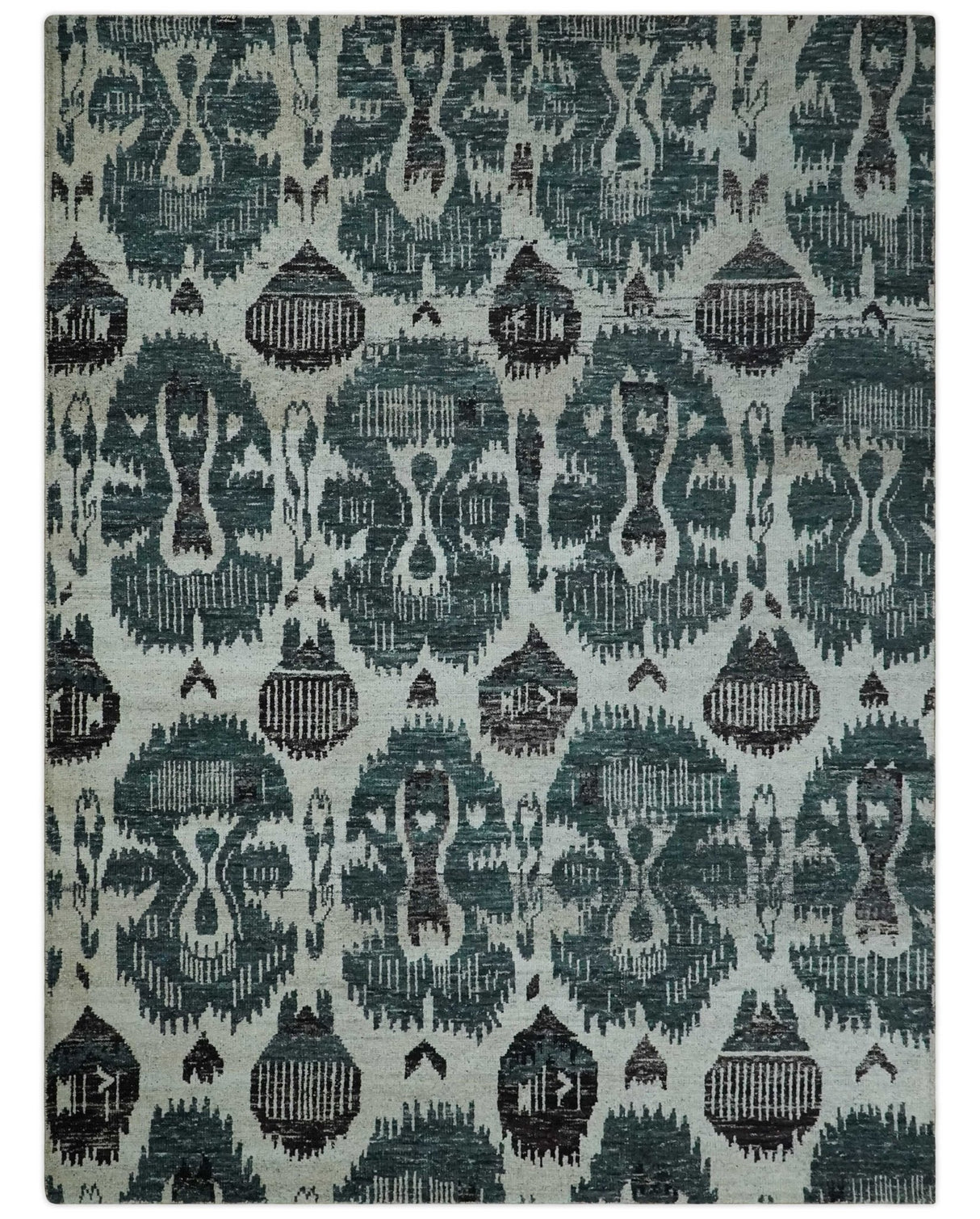 9x12 Hand Knotted Ivory, Teal and Brown Contemporary Style Recycled Silk Area Rug