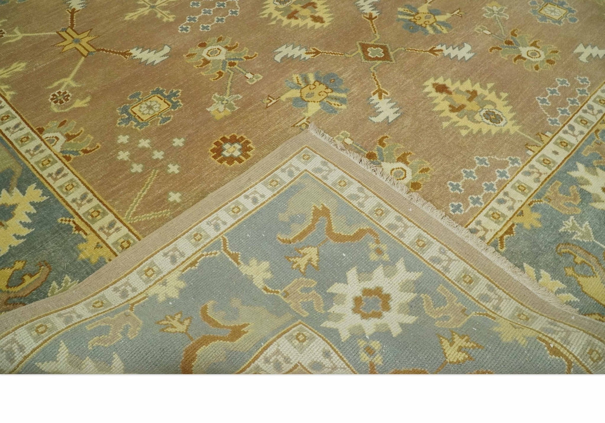 9x12 Hand Knotted Light Rust and Blue Traditional Wool Area Rug, Kids, Living Room and Bedroom Rug | AC38912