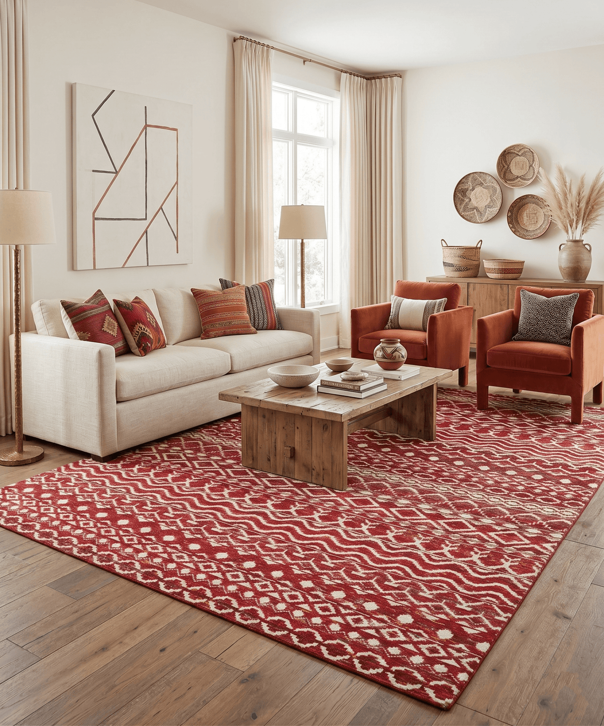 9x12 Hand Knotted Maroon and White Modern Contemporary Southwestern Tribal Trellis Recycled Silk Area Rug