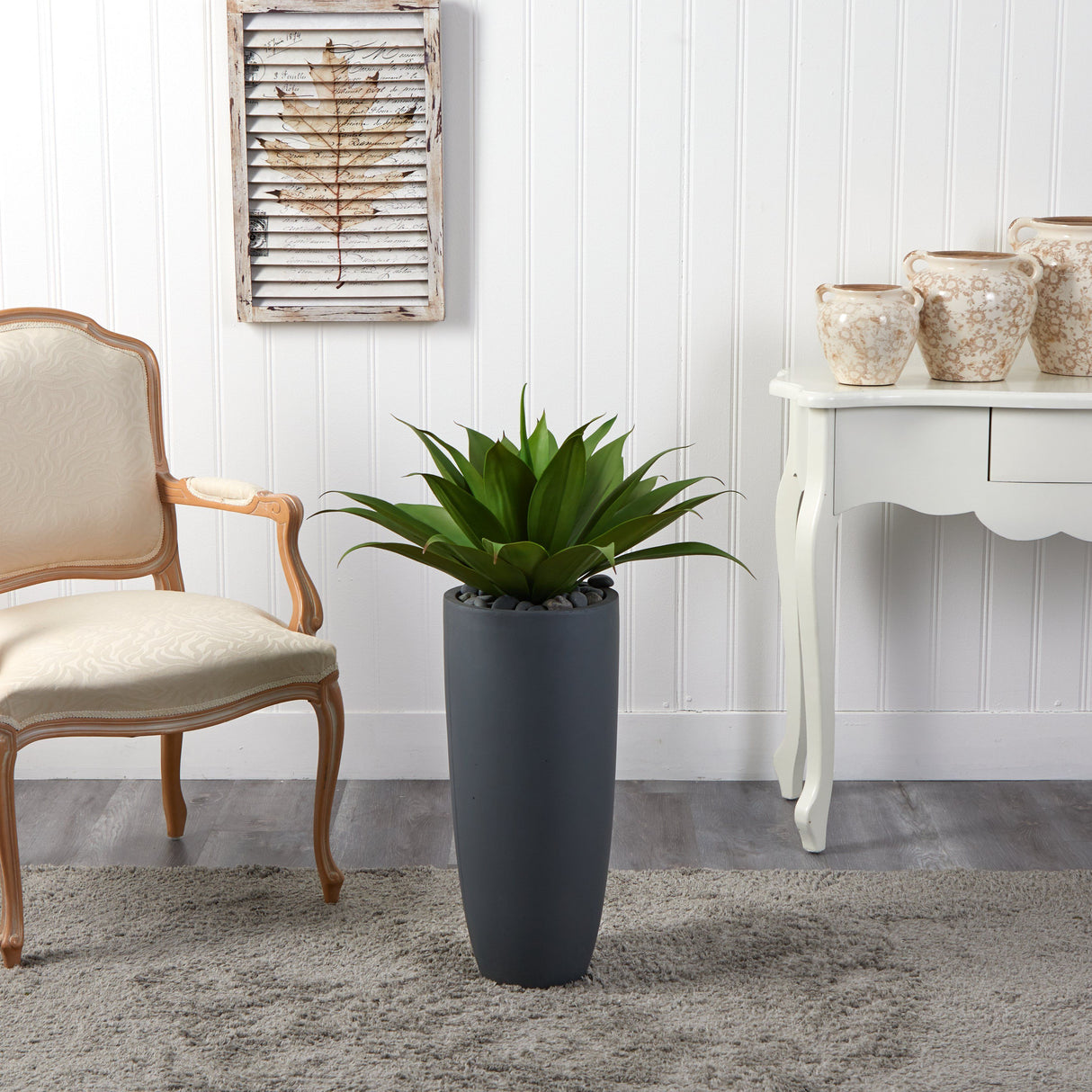 Agave in Gray Cylinder Planter-Parc Decor