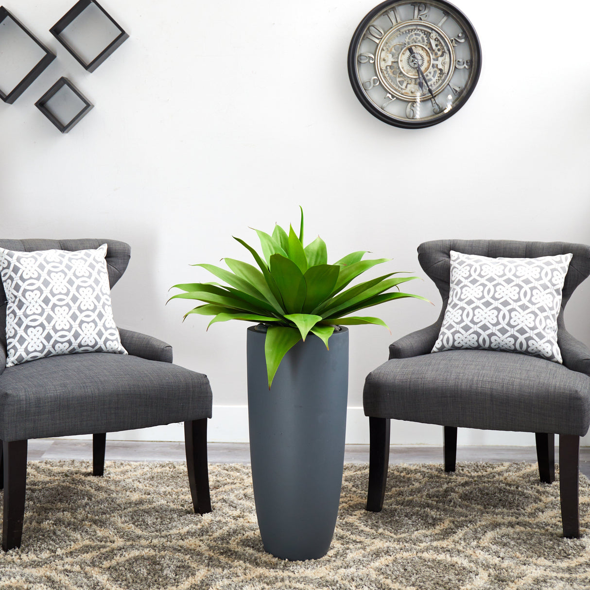 Agave in Gray Cylinder Planter-Parc Decor