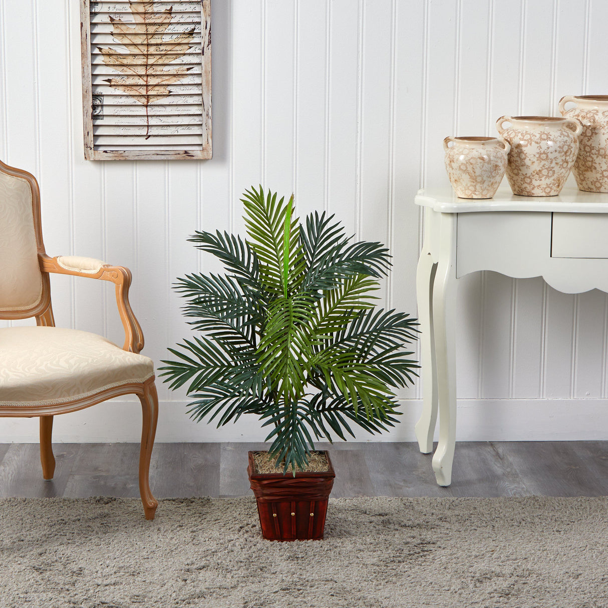 Areca Palm w/Wicker Basket Silk Plant-Parc Decor