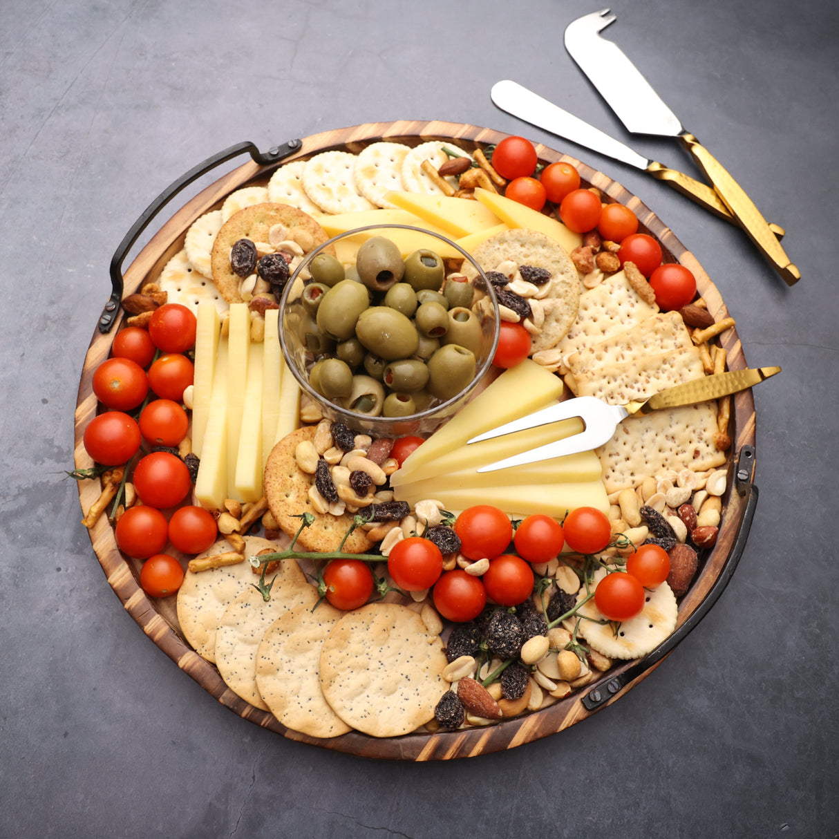 Aria Scorched Wood Serving Tray with Handles-Parc Decor