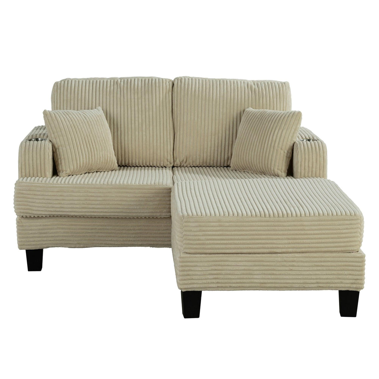 Beige 3 Piece Set Comfy Sofa Couch 3-Seater & Loveseat Sofa with Storage Ottoman with USB-Parc Decor