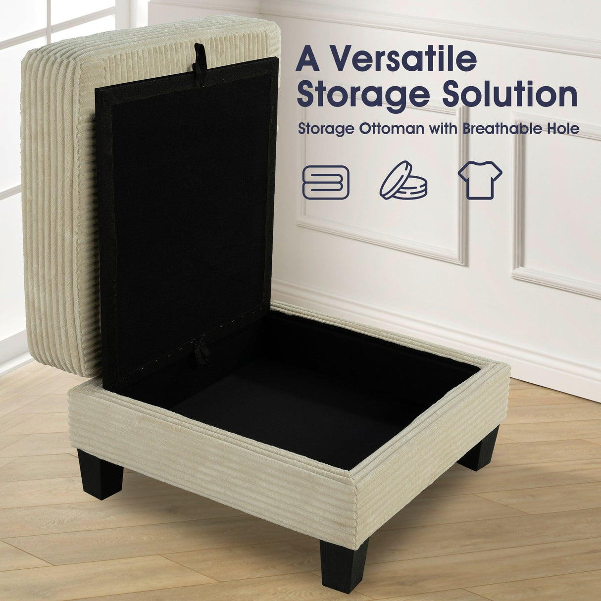 Beige 3 Piece Set Comfy Sofa Couch 3-Seater & Loveseat Sofa with Storage Ottoman with USB-Parc Decor