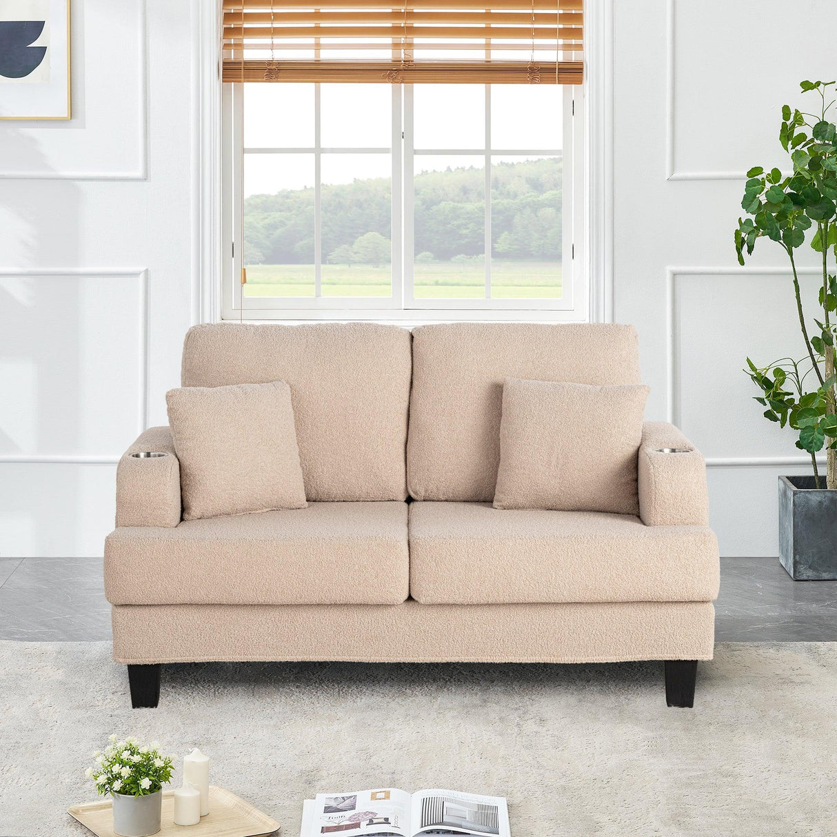 Beige 3-Piece Sofa Set with Storage Ottoman & USB Charging-Parc Decor