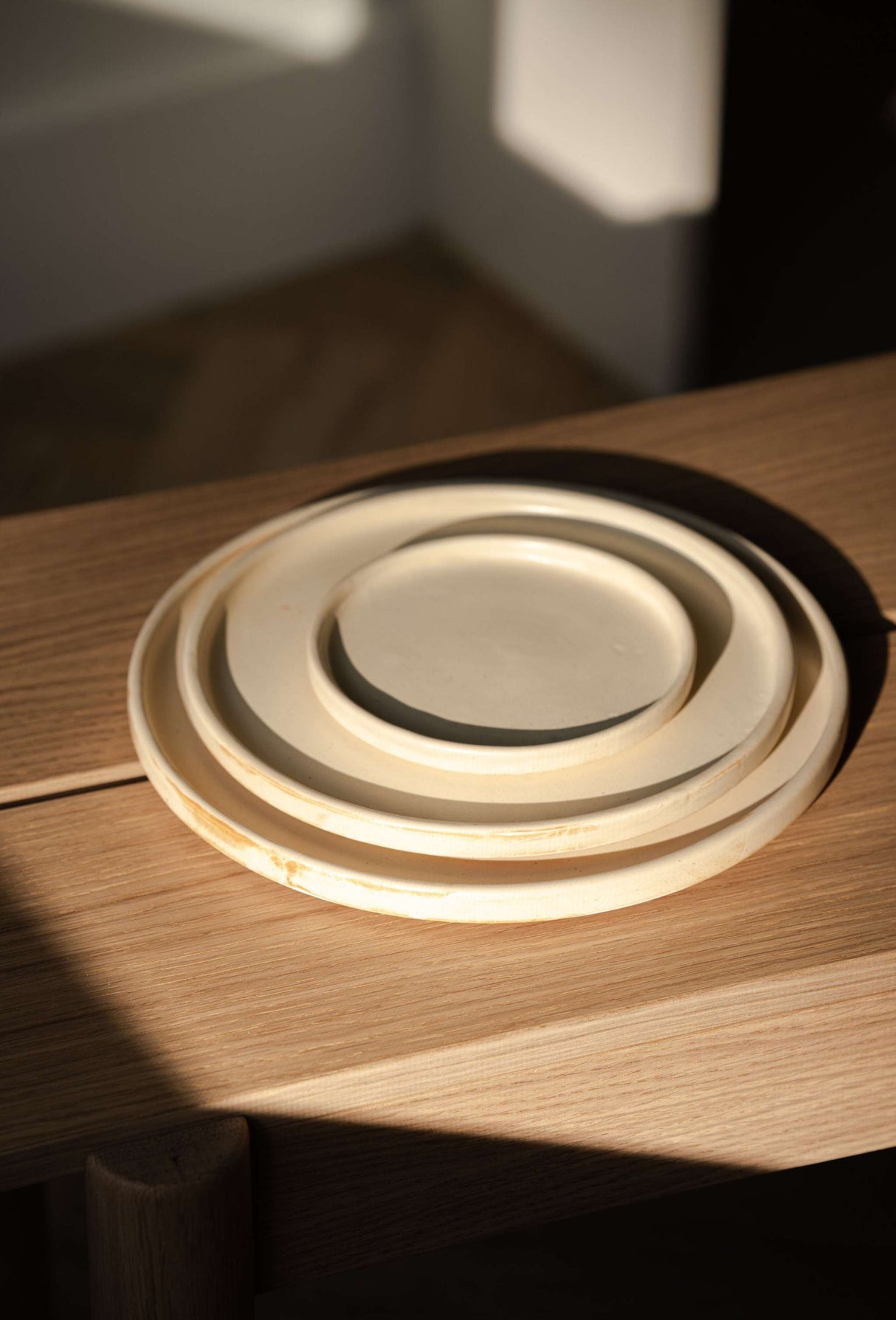 Beige Matte Stoneware Dinner Plates-Parc Decor
