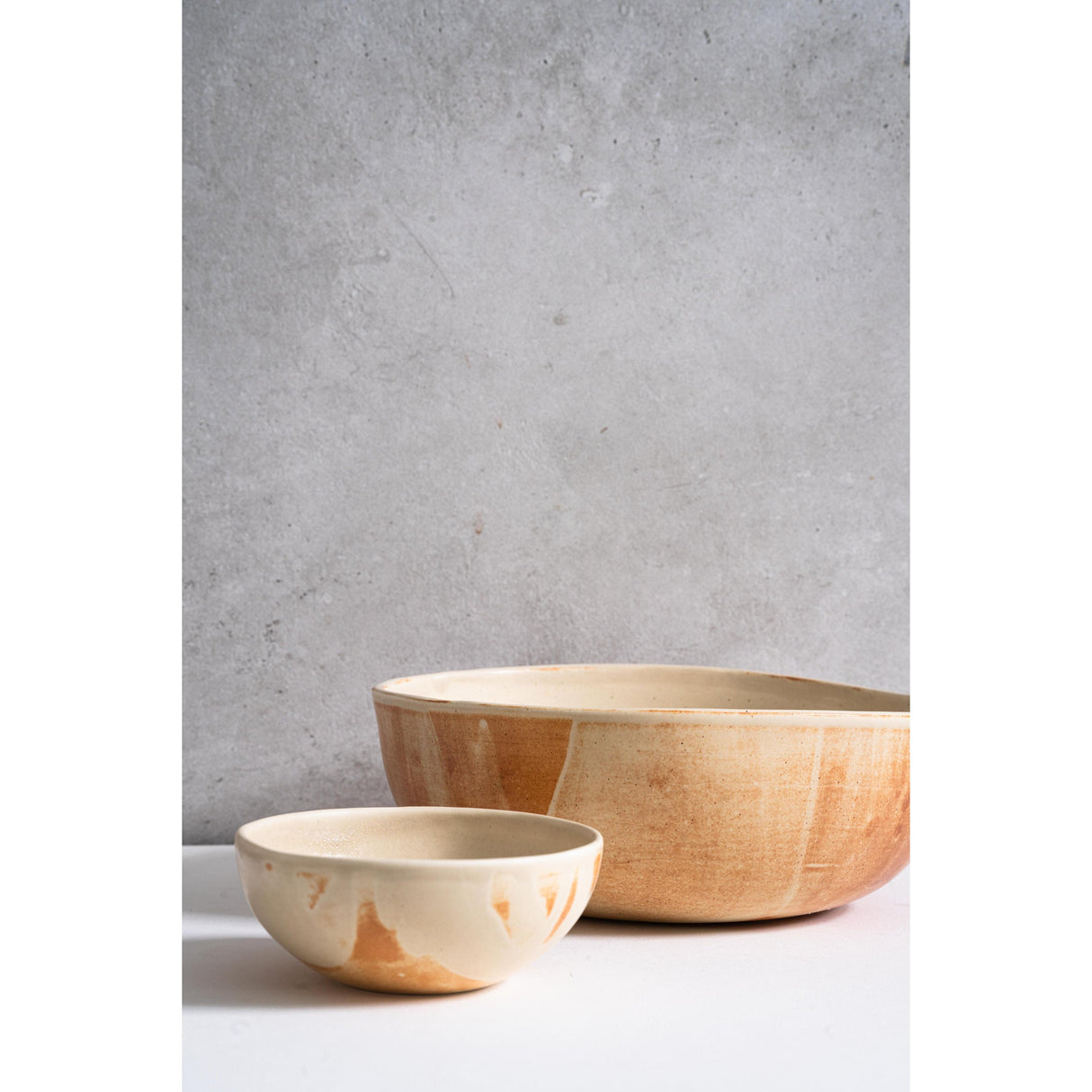 Beige Matte Stoneware Salad Serving Bowl