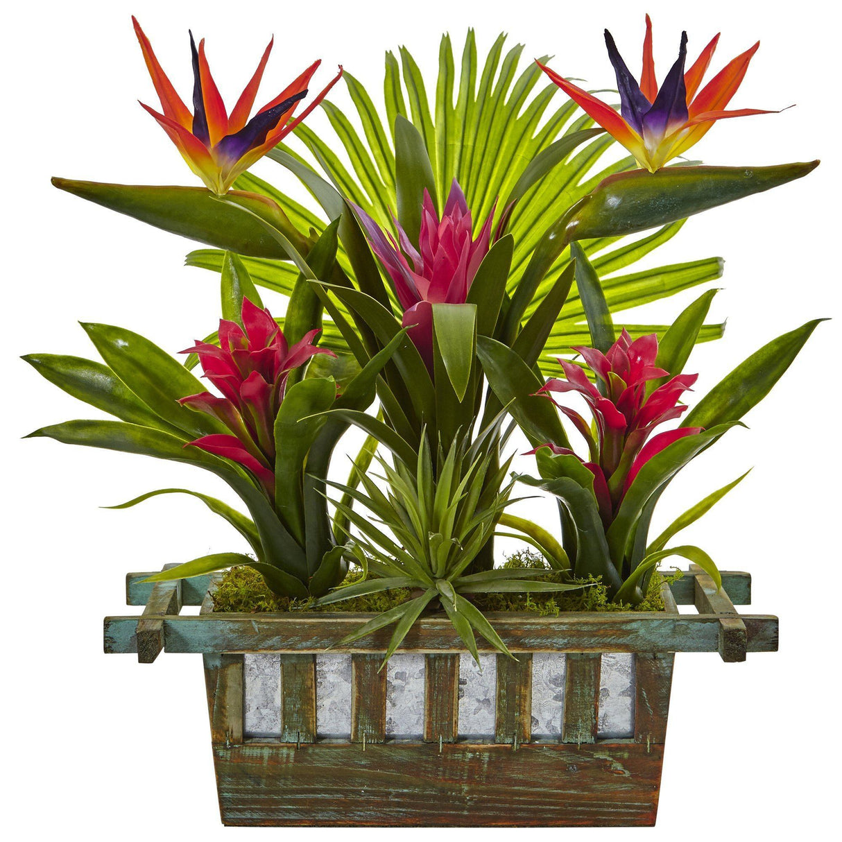 Birds of Paradise and Bromeliad in Planter-Parc Decor