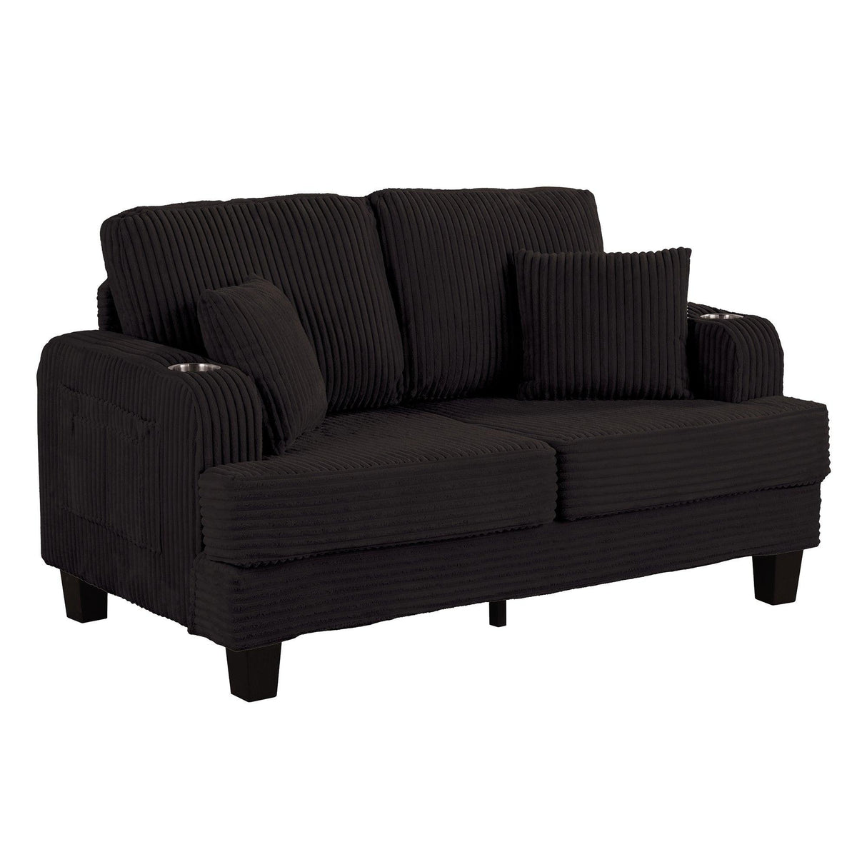 Black 3 Piece Set Comfy Sofa Couch 3-Seater & Loveseat Sofa with Storage Ottoman for Living Room with USB, Side Pockets, Pillows included-Parc Decor