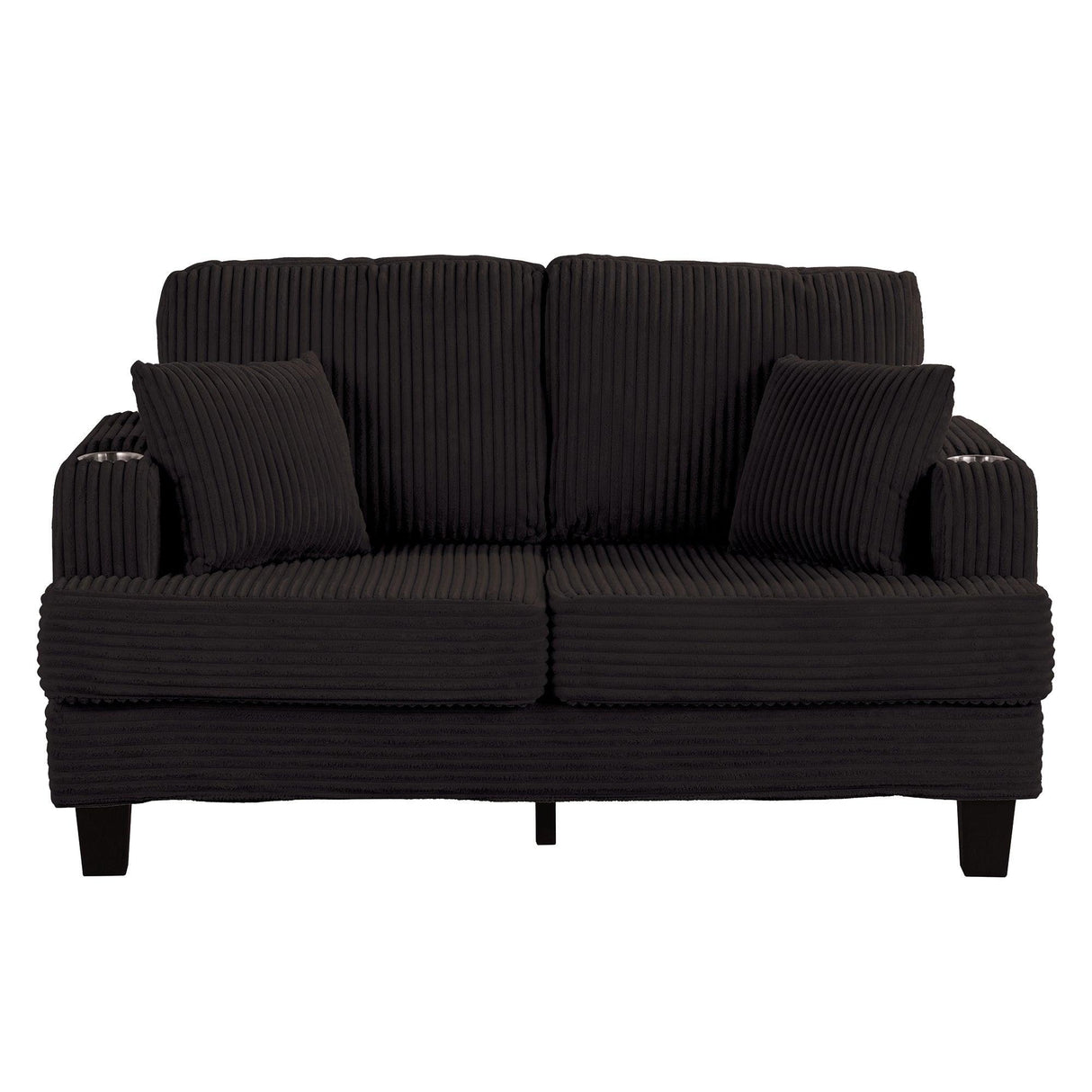 Black 3 Piece Set Comfy Sofa Couch 3-Seater & Loveseat Sofa with Storage Ottoman for Living Room with USB, Side Pockets, Pillows included-Parc Decor