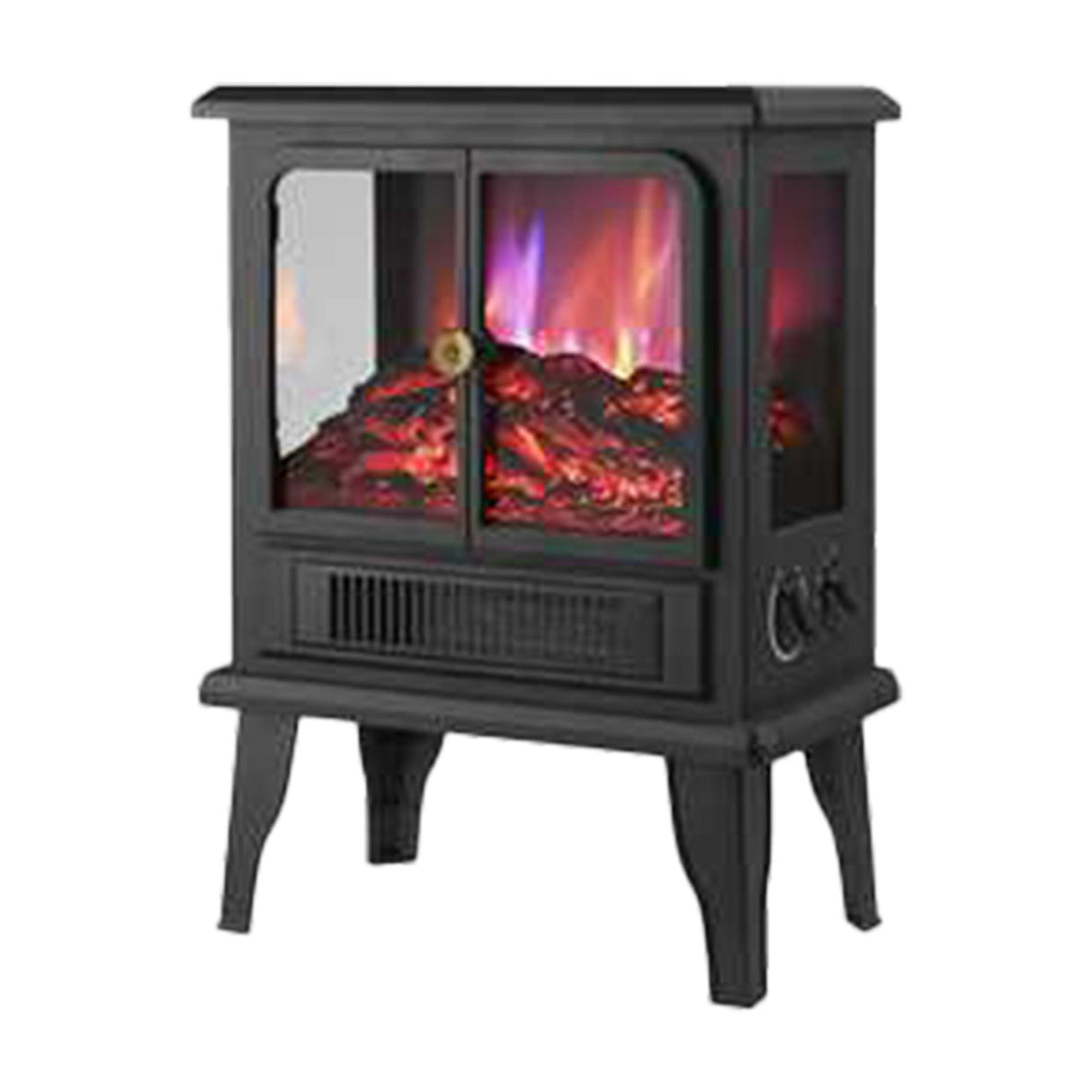 Black Electric Heater Free Standing Stove, 3D Flame Overheat Protection Adjustable Thermostat, 1500W-Parc Decor