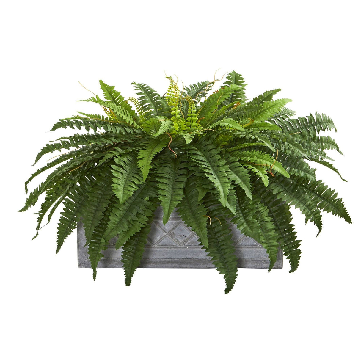 Boston Fern Artificial Plant in Stone Planter-Parc Decor