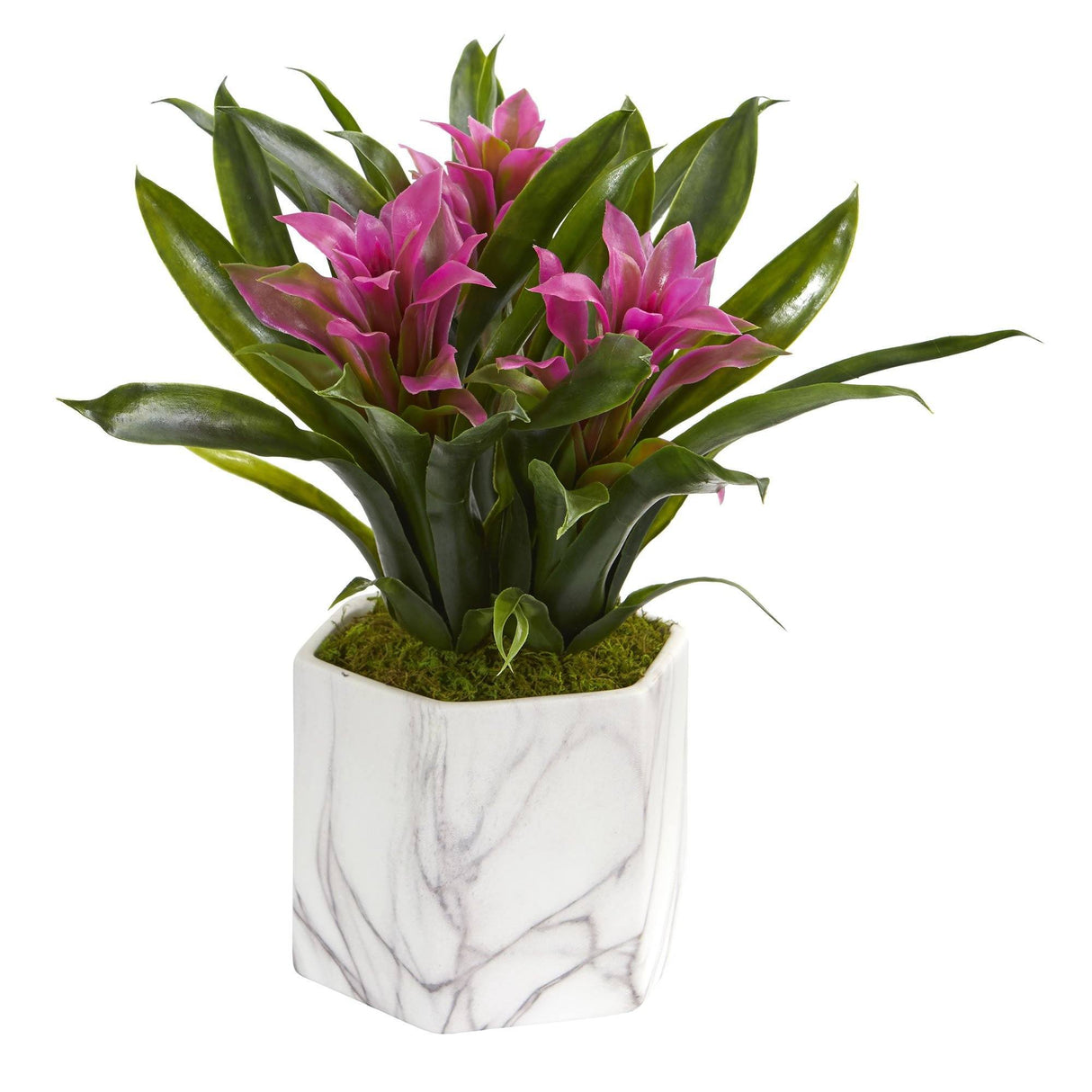 Bromeliad Artificial Plant in Marble Finished Vase-Parc Decor