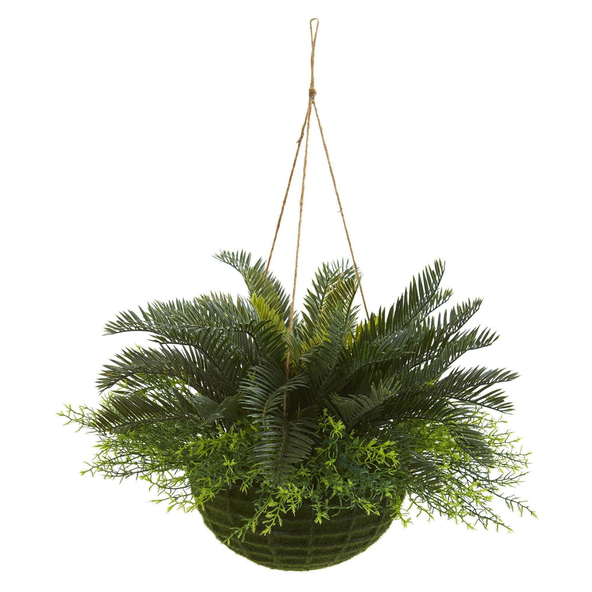Cycas Artificial Plant in Mossy Hanging Basket (Indoor/Outdoor)-Parc Decor